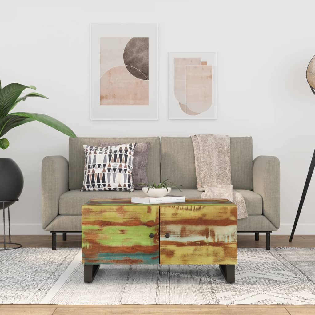 tömör újrahasznosított és szerelt fa dohányzóasztal 80x50x40 cm