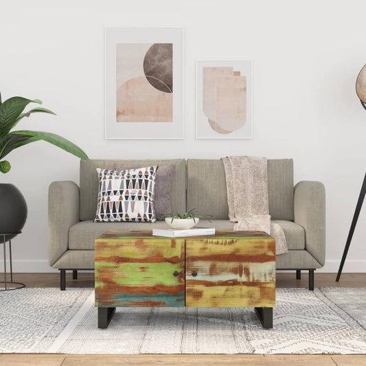 tömör újrahasznosított és szerelt fa dohányzóasztal 80x50x40 cm