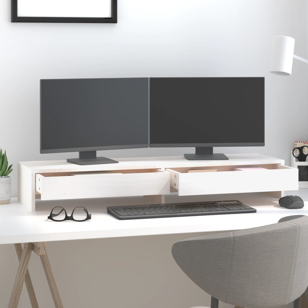 fehér tömör fenyőfa monitorállvány 100x27x15 cm
