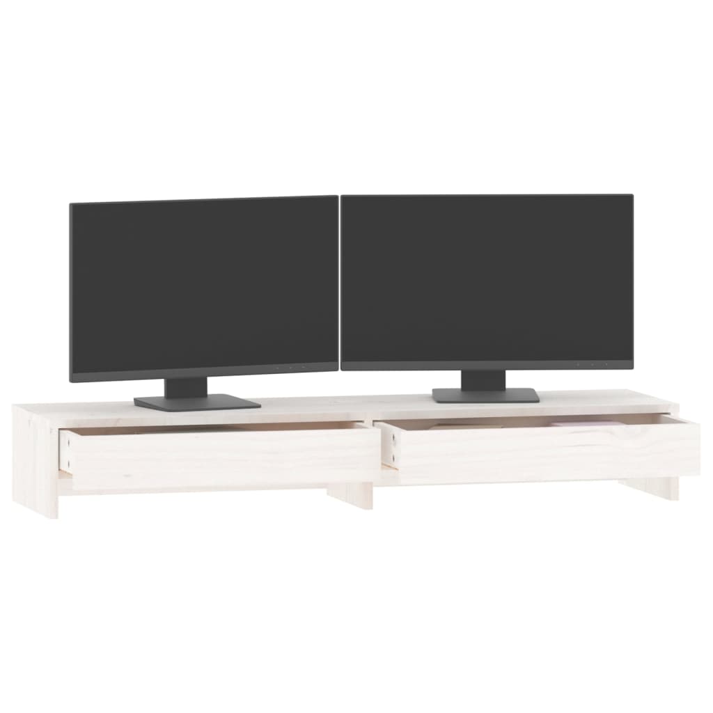 fehér tömör fenyőfa monitorállvány 100x27x15 cm