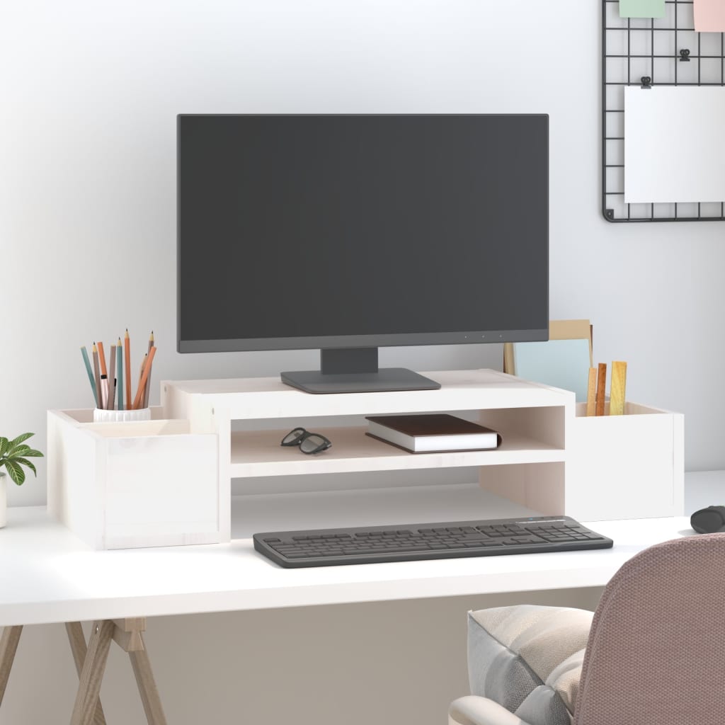 fehér tömör fenyőfa monitorállvány 70x27,5x15 cm
