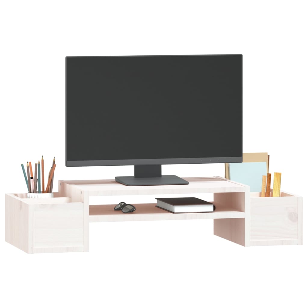 fehér tömör fenyőfa monitorállvány 70x27,5x15 cm