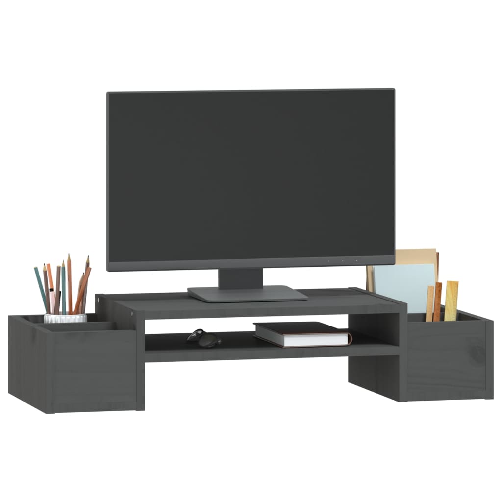 szürke tömör fenyőfa monitorállvány 70x27,5x15 cm