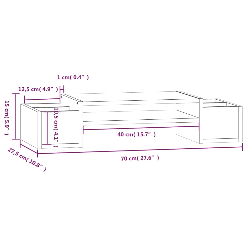 szürke tömör fenyőfa monitorállvány 70x27,5x15 cm