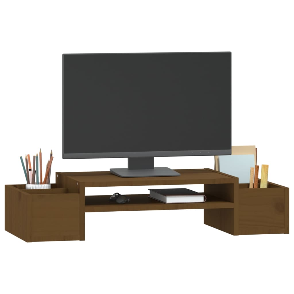 mézbarna tömör fenyőfa monitorállvány 70 x 27,5 x 15 cm
