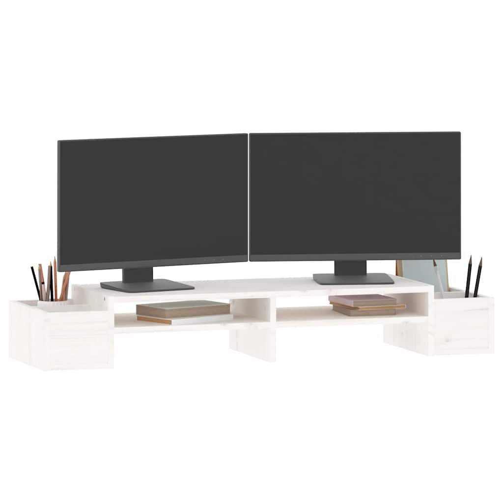 fehér tömör fenyőfa monitorállvány 100x27,5x15 cm