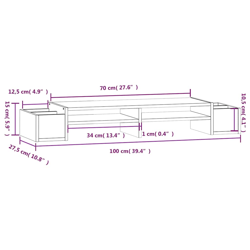 fehér tömör fenyőfa monitorállvány 100x27,5x15 cm