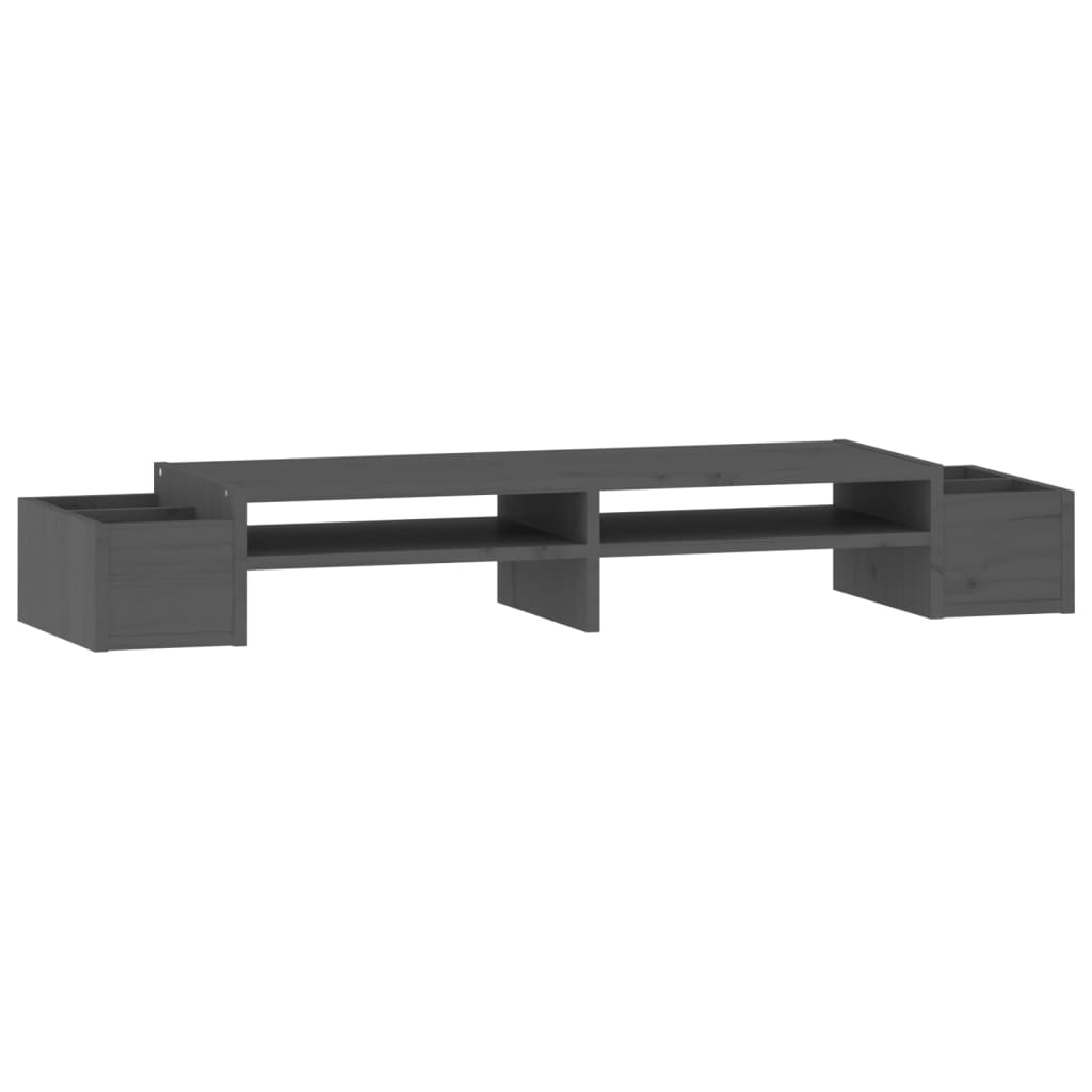 szürke tömör fenyőfa monitorállvány 100x27,5x15 cm