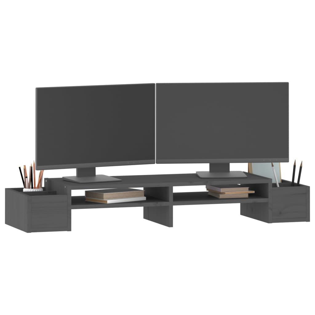 szürke tömör fenyőfa monitorállvány 100x27,5x15 cm