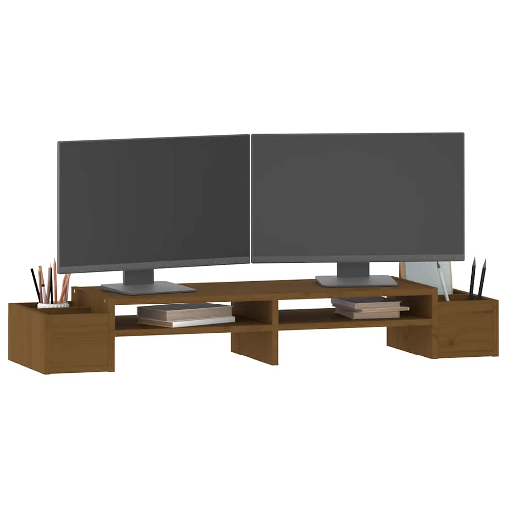 mézbarna tömör fenyőfa monitorállvány 100x27,5x15 cm