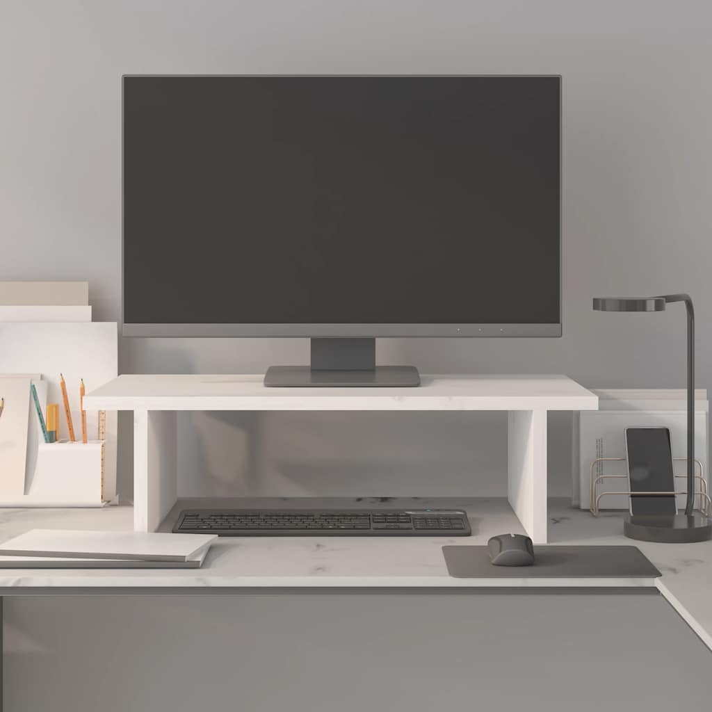 fehér tömör fenyőfa monitorállvány 50x27x15 cm