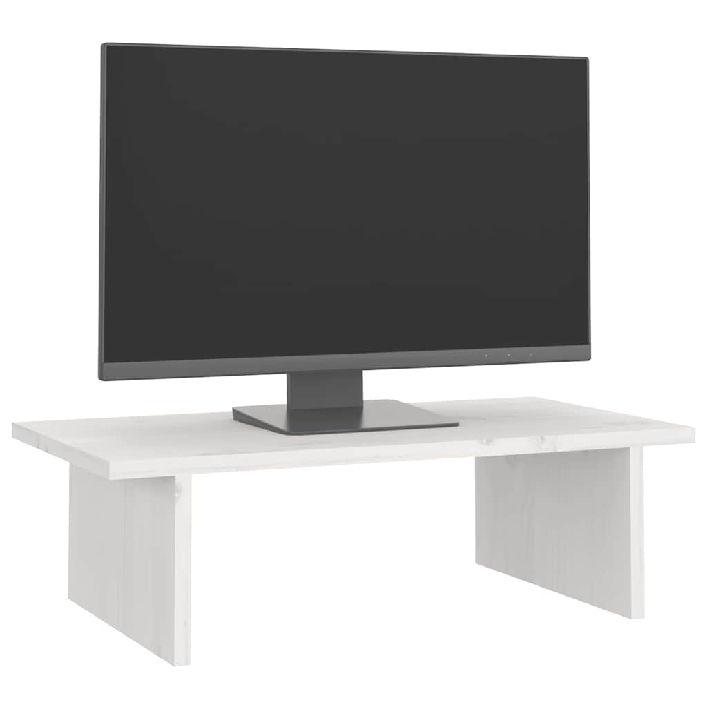 fehér tömör fenyőfa monitorállvány 50x27x15 cm