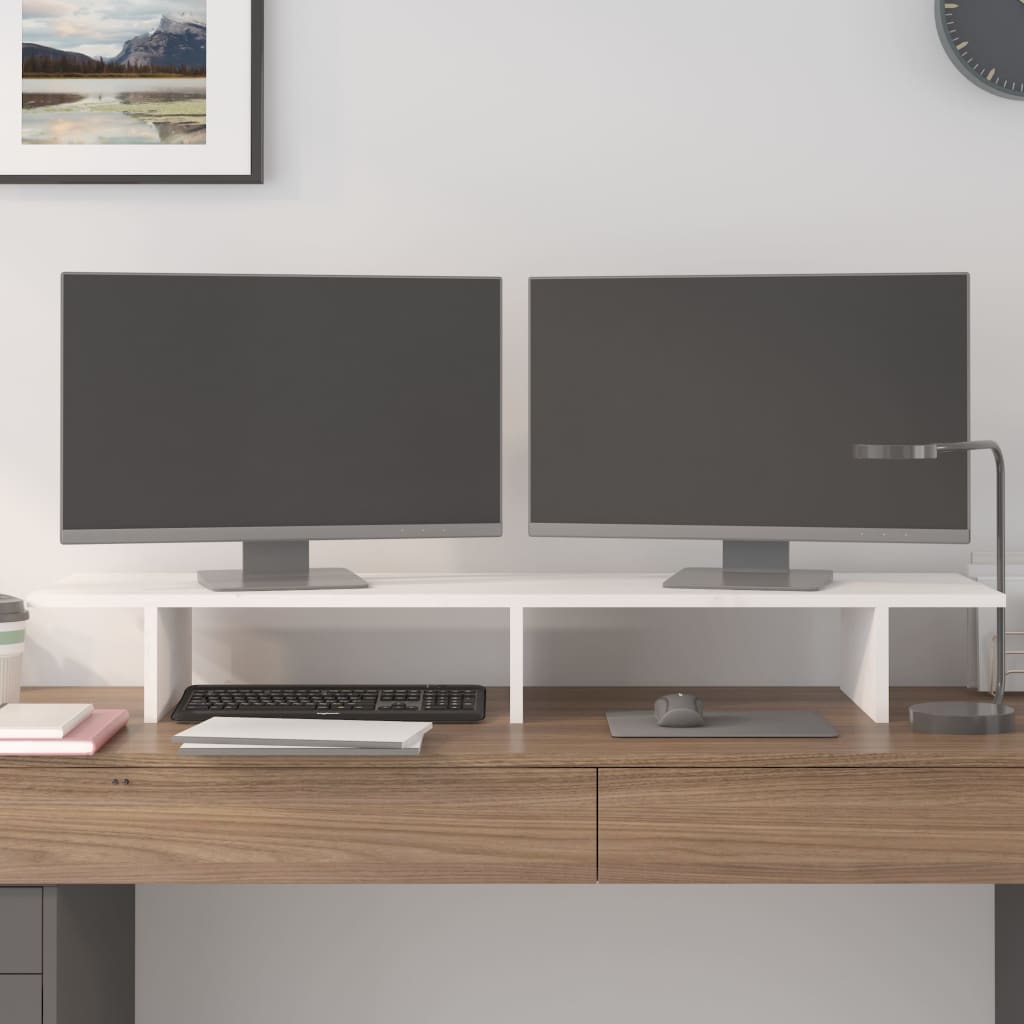 fehér tömör fenyőfa monitorállvány 100x27x15 cm