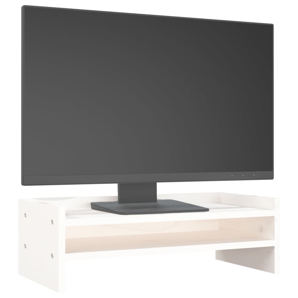 fehér tömör fenyőfa monitorállvány 50x24x16 cm