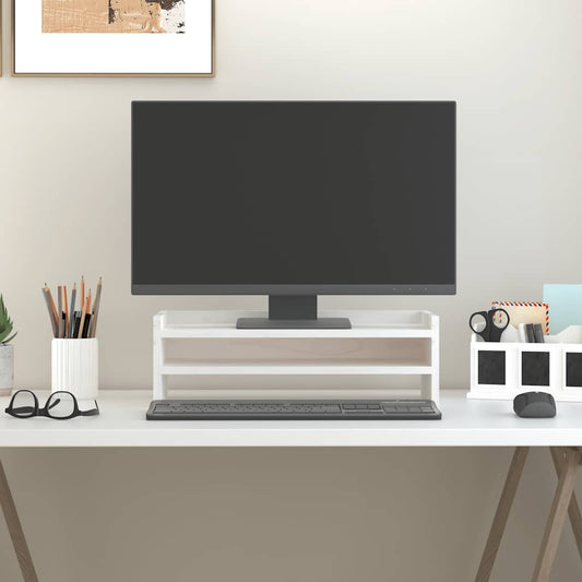 fehér tömör fenyőfa monitorállvány 50x24x16 cm