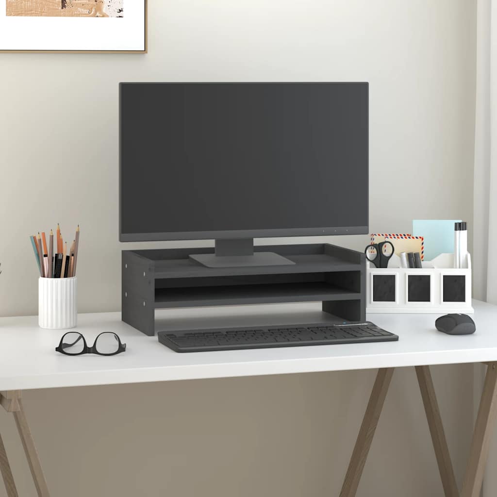szürke tömör fenyőfa monitorállvány 50x24x16 cm