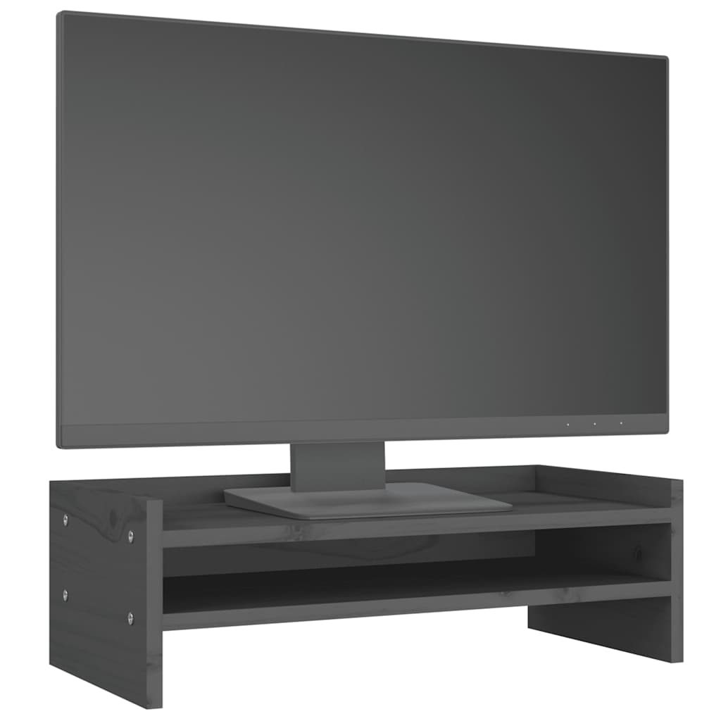 szürke tömör fenyőfa monitorállvány 50x24x16 cm