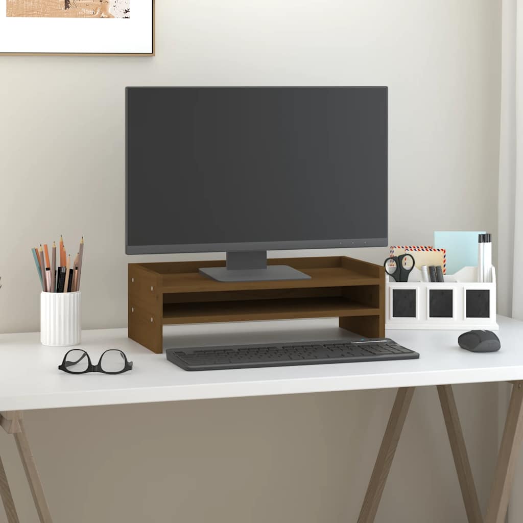mézbarna tömör fenyőfa monitorállvány 50x24x16 cm