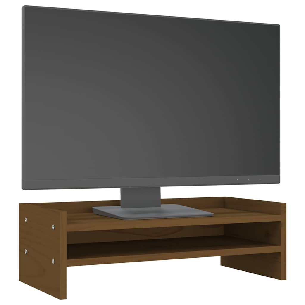 mézbarna tömör fenyőfa monitorállvány 50x24x16 cm