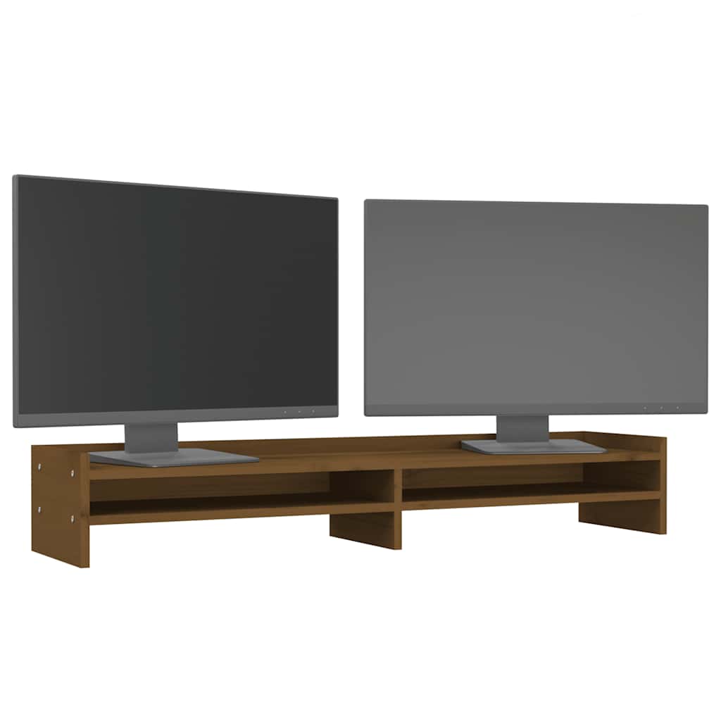 mézbarna tömör fenyőfa monitorállvány 100x24x16 cm