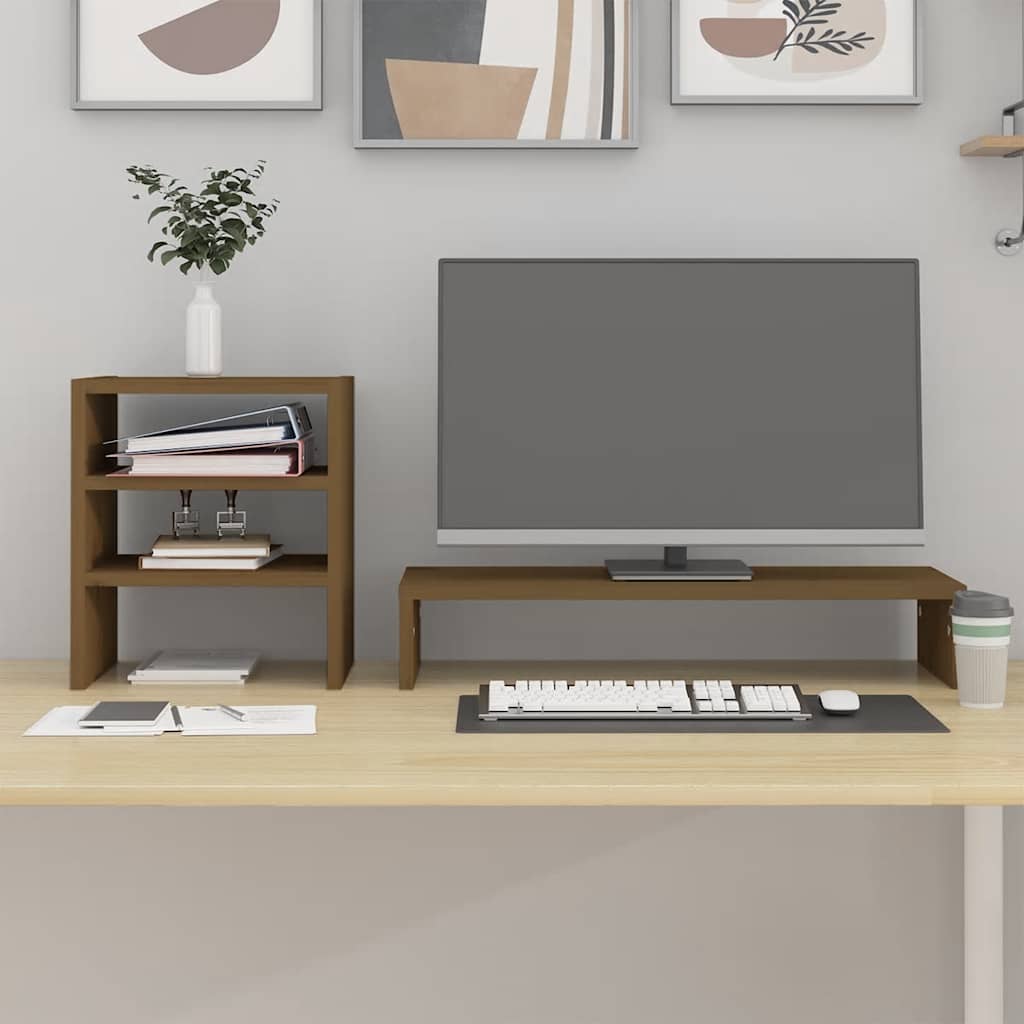 mézbarna tömör fenyőfa monitorállvány 81 x 20 x 30 cm