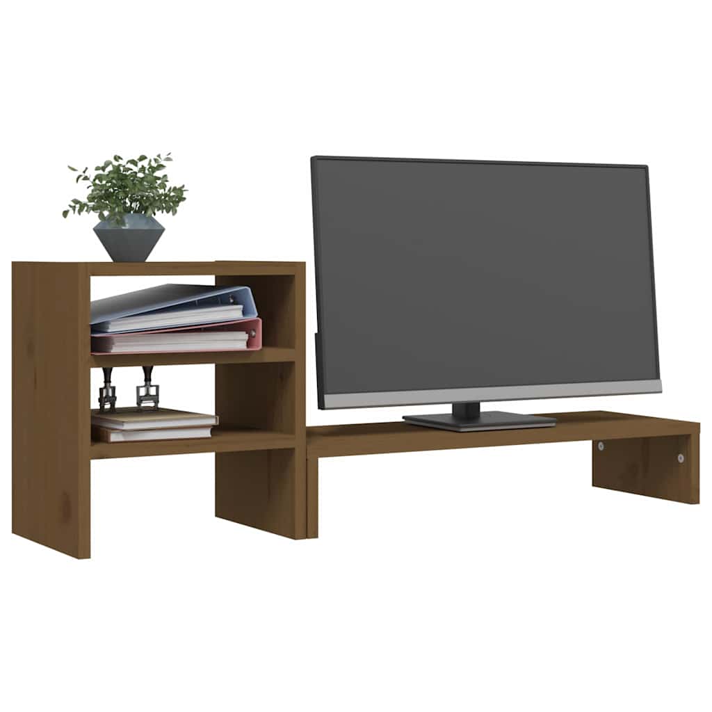 mézbarna tömör fenyőfa monitorállvány 81 x 20 x 30 cm