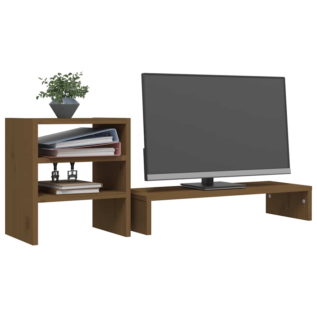 mézbarna tömör fenyőfa monitorállvány 81 x 20 x 30 cm