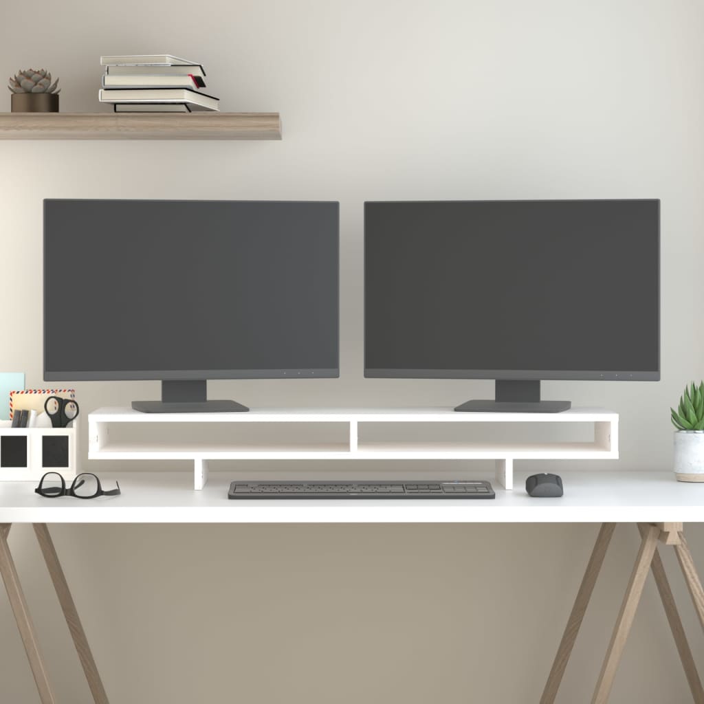 fehér tömör fenyőfa monitorállvány 100x27x14 cm