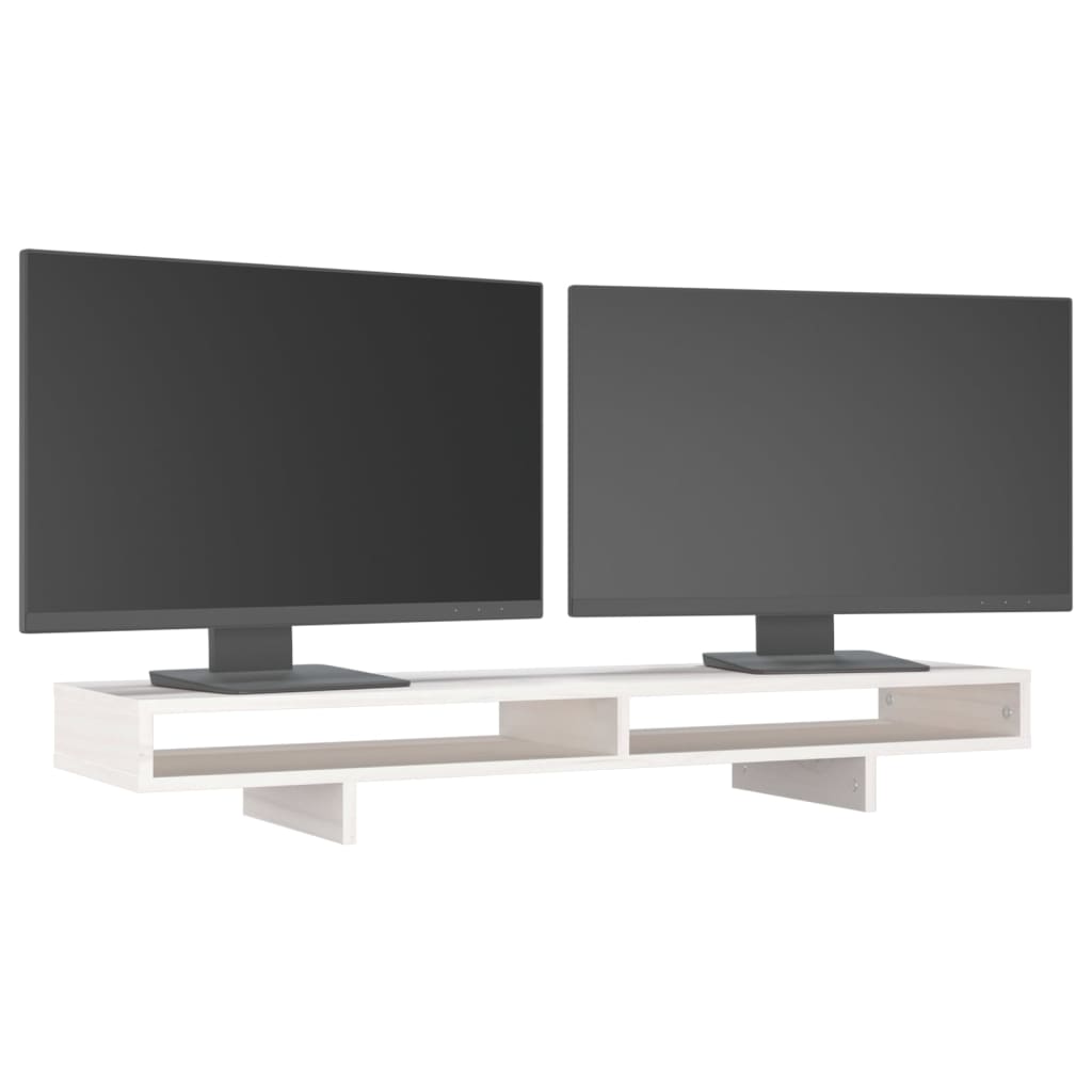 fehér tömör fenyőfa monitorállvány 100x27x14 cm