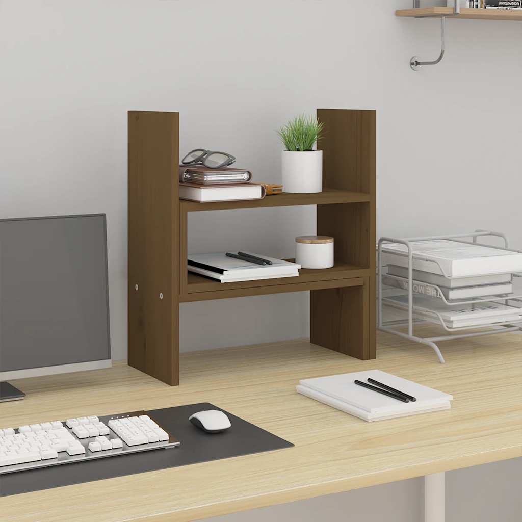mézbarna tömör fenyőfa monitorállvány (39-72) x 17 x 43 cm