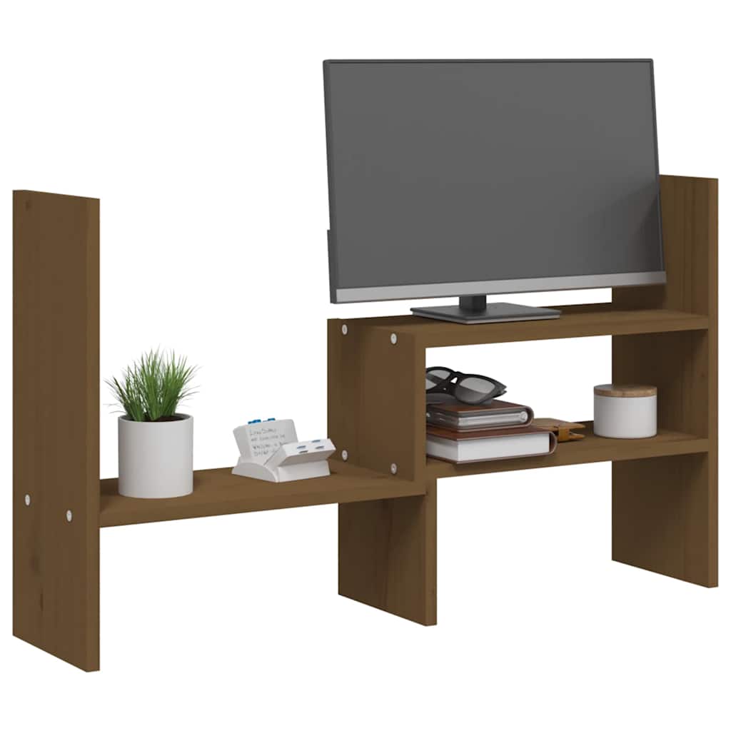 mézbarna tömör fenyőfa monitorállvány (39-72) x 17 x 43 cm