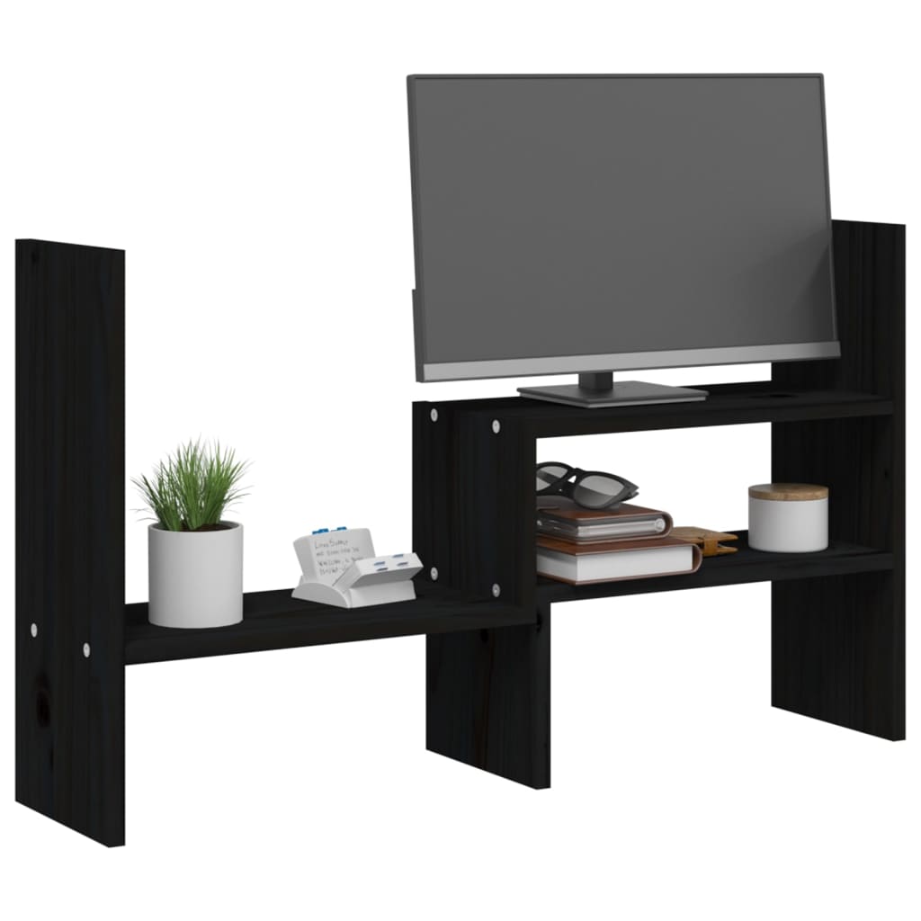 fekete tömör fenyőfa monitorállvány (39-72) x 17 x 43 cm
