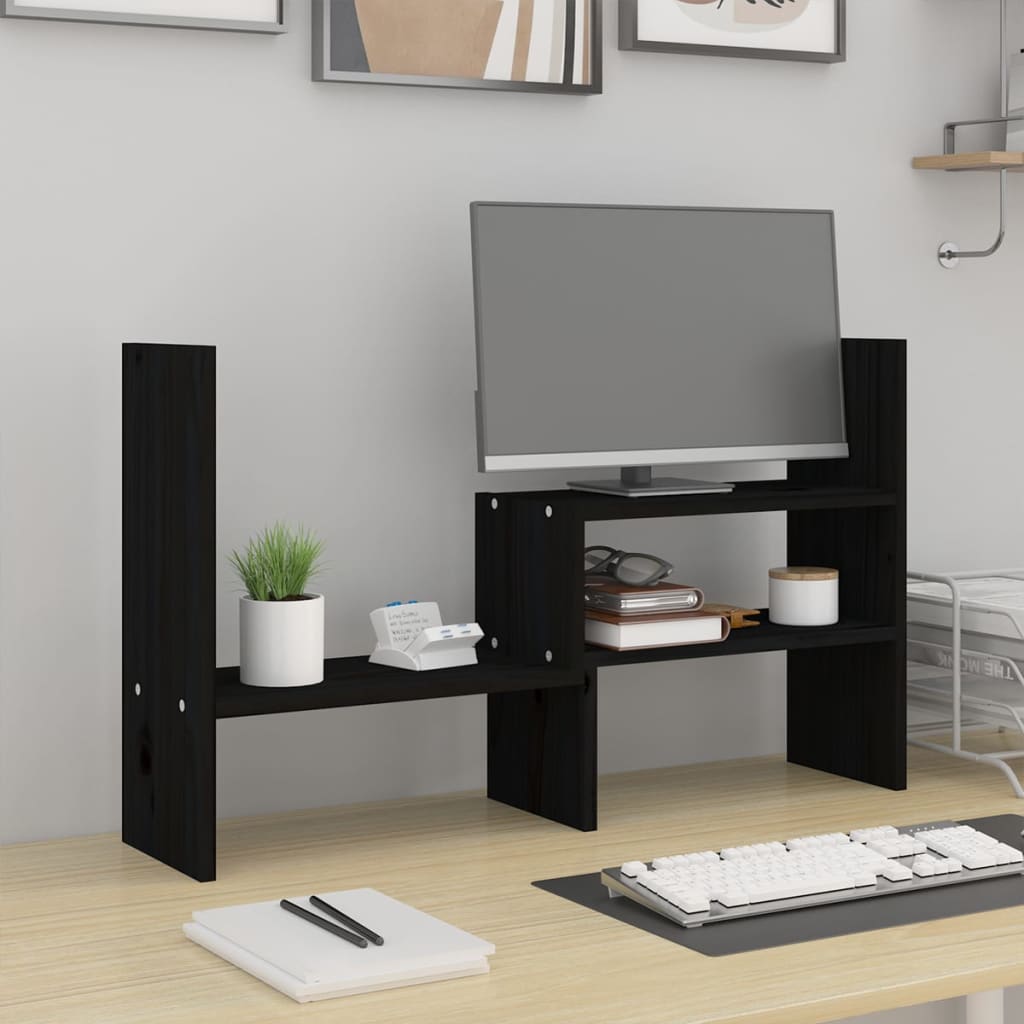 fekete tömör fenyőfa monitorállvány (39-72) x 17 x 43 cm