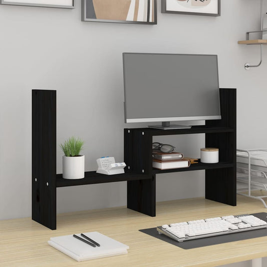 fekete tömör fenyőfa monitorállvány (39-72) x 17 x 43 cm