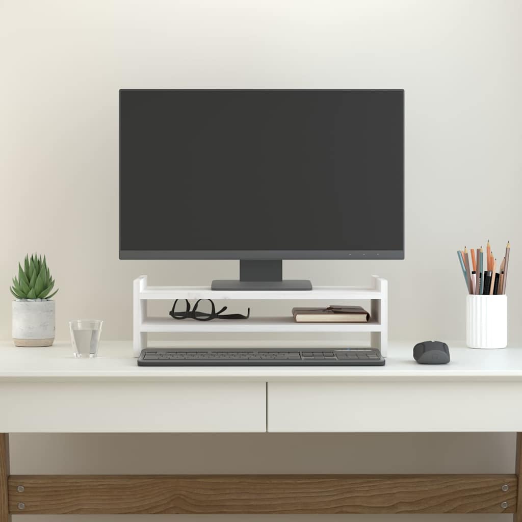 fehér tömör fenyőfa monitorállvány 50x27x15 cm