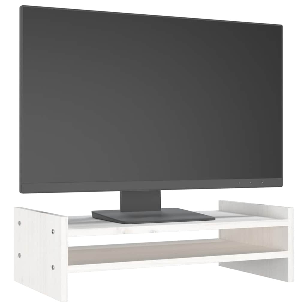 fehér tömör fenyőfa monitorállvány 50x27x15 cm