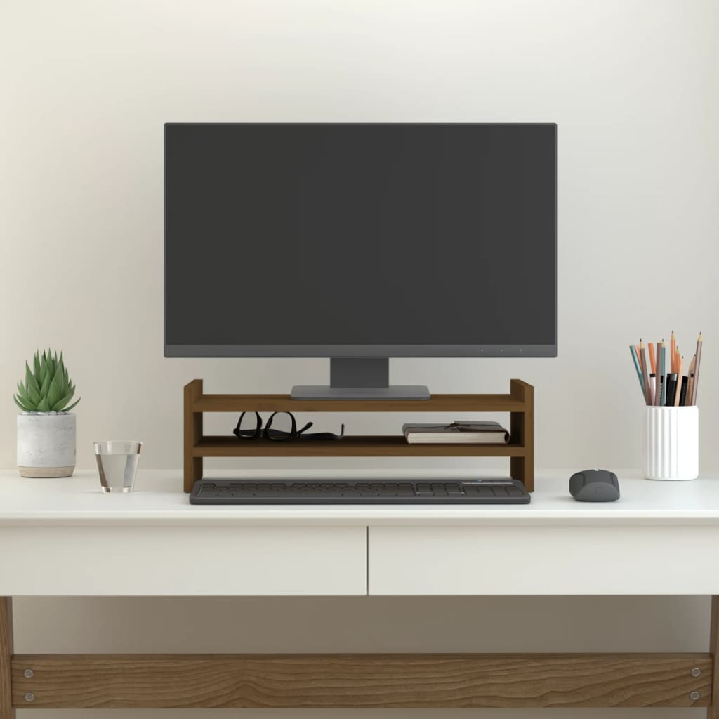 mézbarna tömör fenyőfa monitorállvány 50x27x15 cm