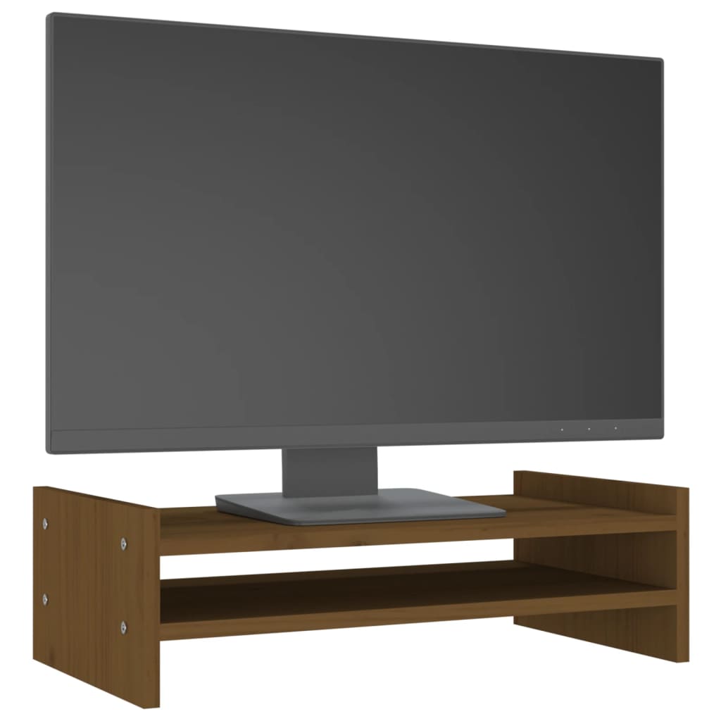 mézbarna tömör fenyőfa monitorállvány 50x27x15 cm