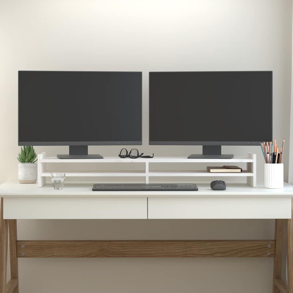 fehér tömör fenyőfa monitorállvány 100x27x15 cm