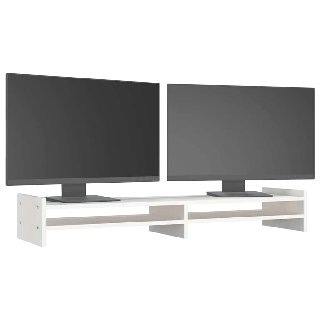 fehér tömör fenyőfa monitorállvány 100x27x15 cm