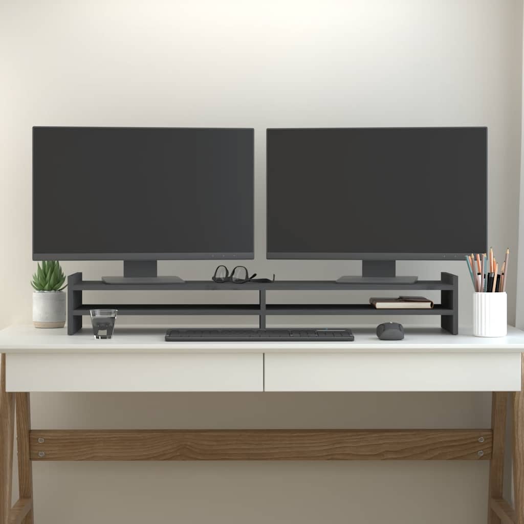 szürke tömör fenyőfa monitorállvány 100 x 27 x 15 cm
