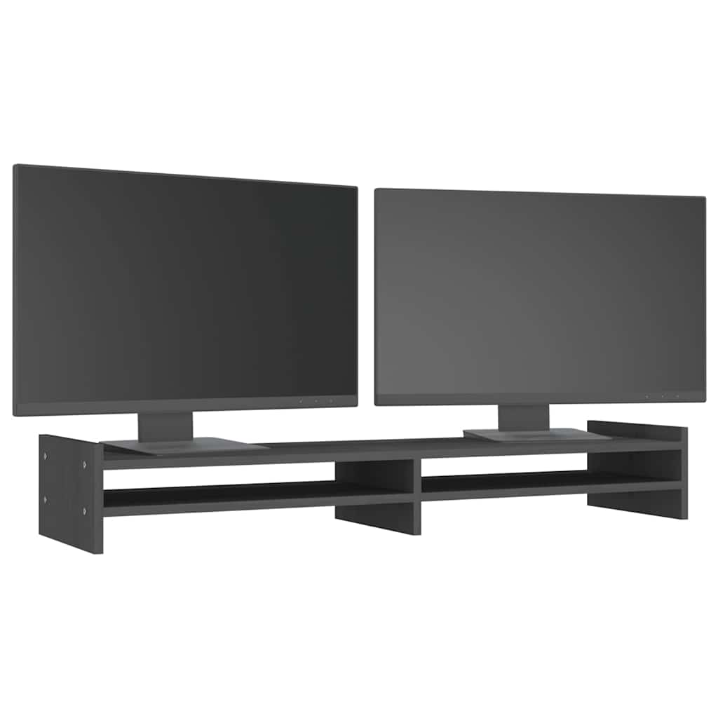 szürke tömör fenyőfa monitorállvány 100 x 27 x 15 cm