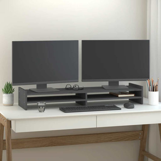 szürke tömör fenyőfa monitorállvány 100 x 27 x 15 cm