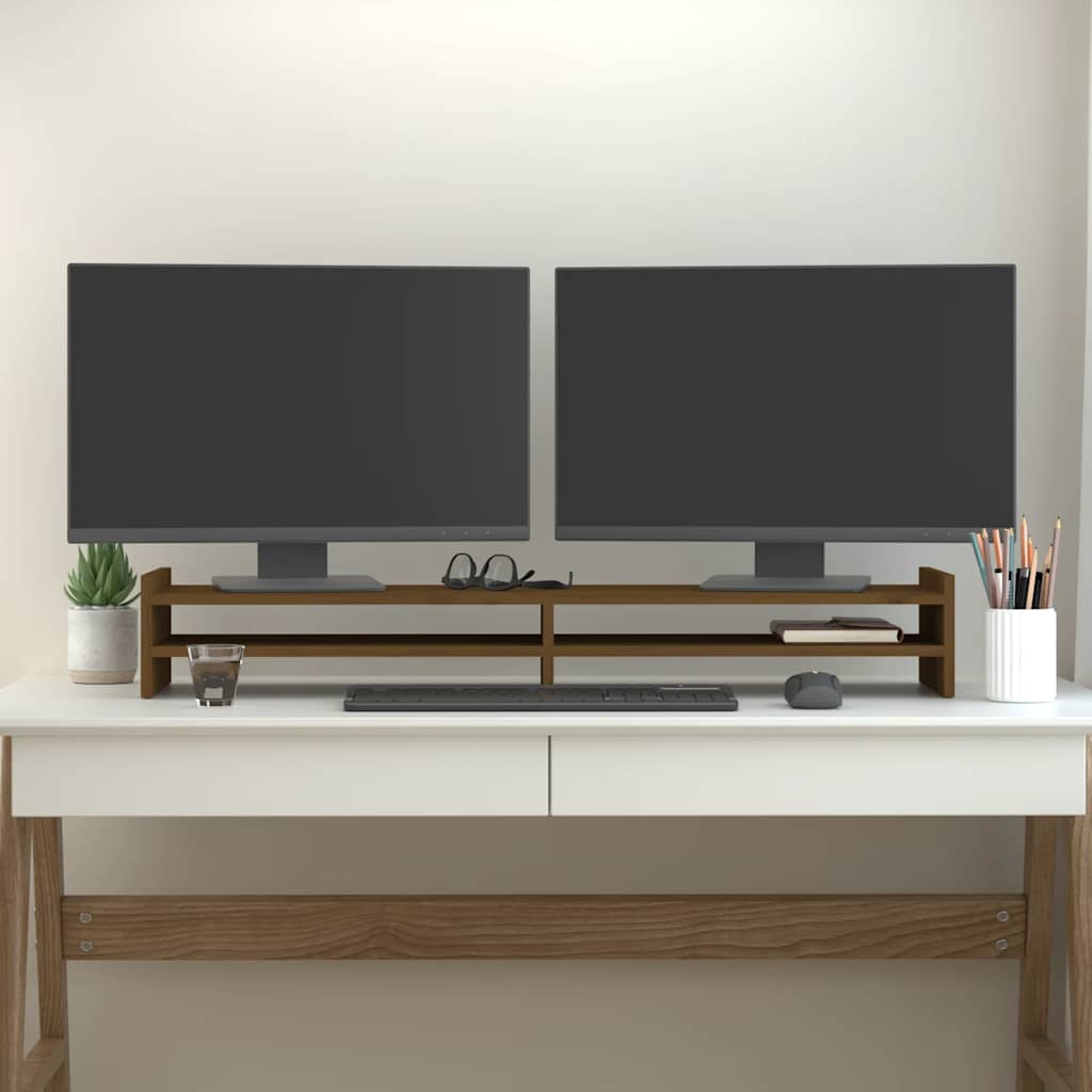 mézbarna tömör fenyőfa monitorállvány 100x27x15 cm