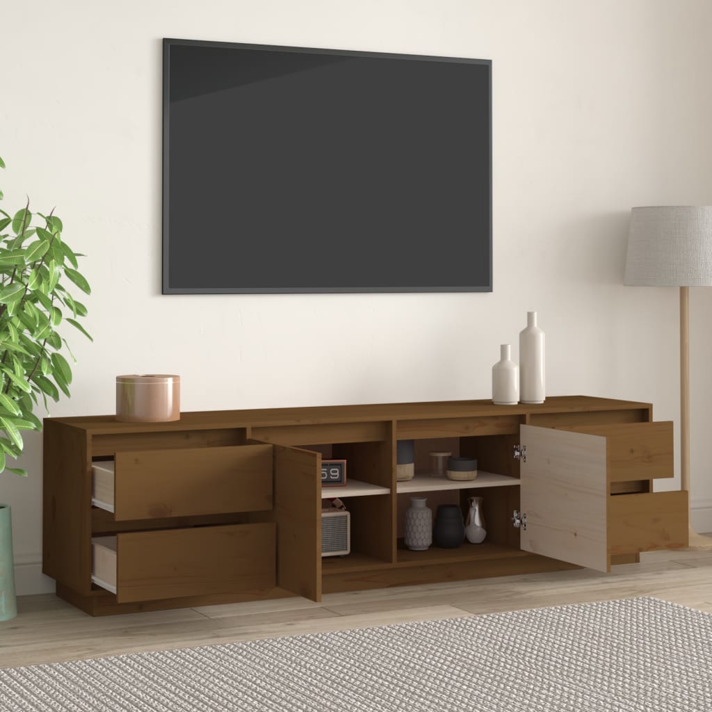 mézbarna tömör fenyőfa TV-szekrény 176x37x47,5 cm