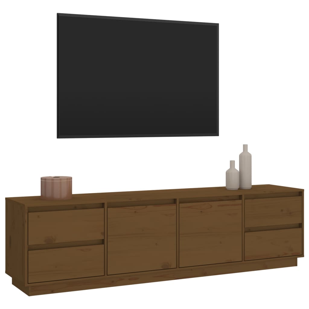mézbarna tömör fenyőfa TV-szekrény 176x37x47,5 cm