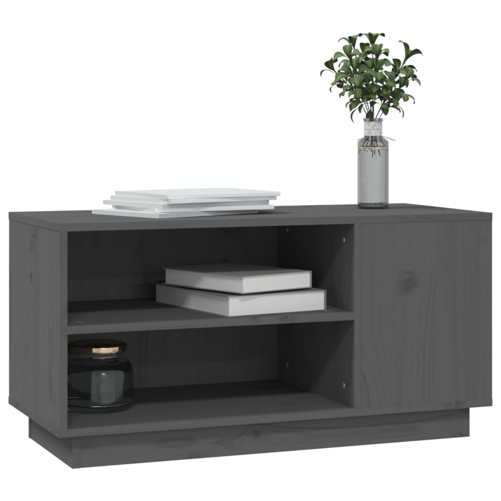 szürke tömör fenyőfa TV-szekrény 80 x 35 x 40,5 cm