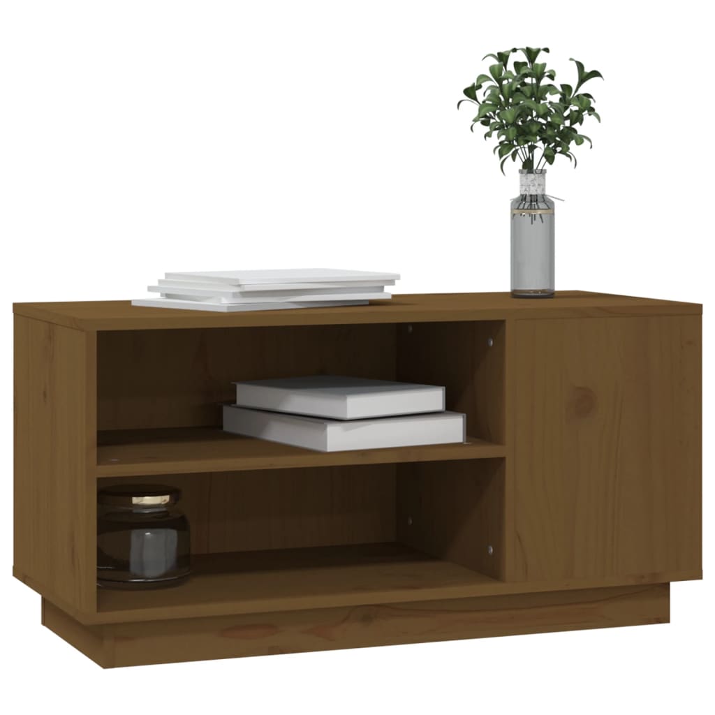 mézbarna tömör fenyőfa TV-szekrény 80x35x40,5 cm