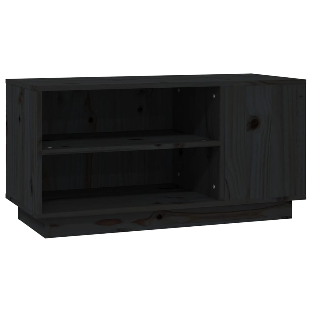 fekete tömör fenyőfa TV-szekrény 80 x 35 x 40,5 cm