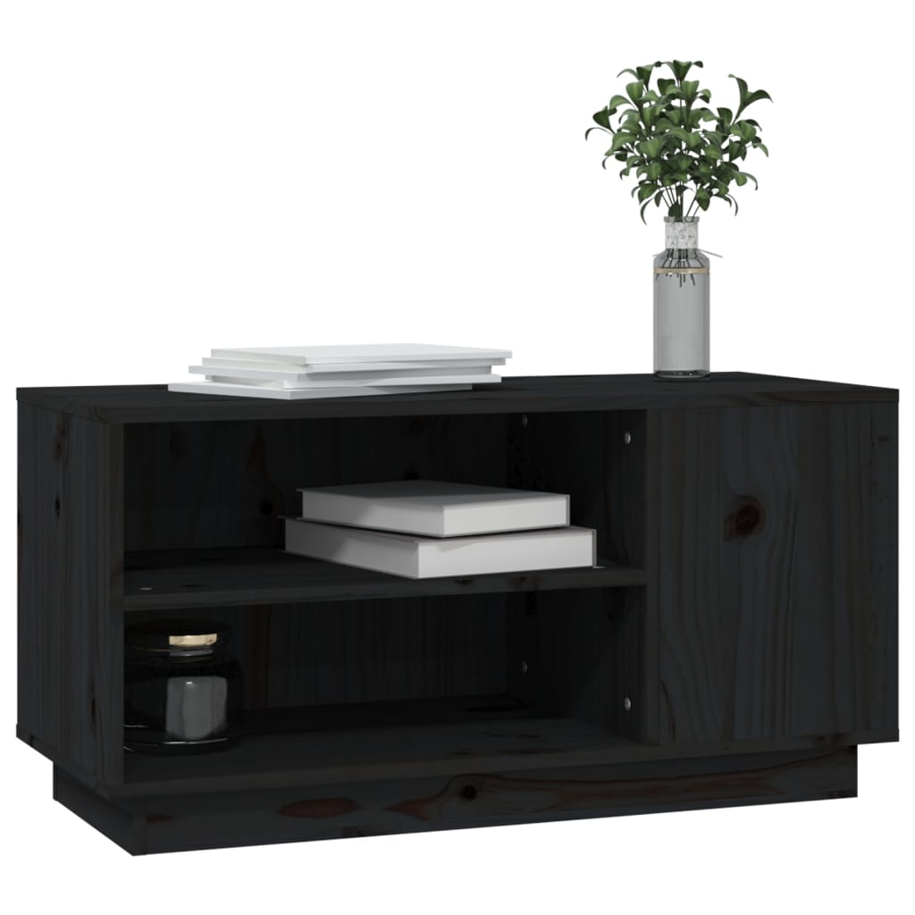 fekete tömör fenyőfa TV-szekrény 80 x 35 x 40,5 cm